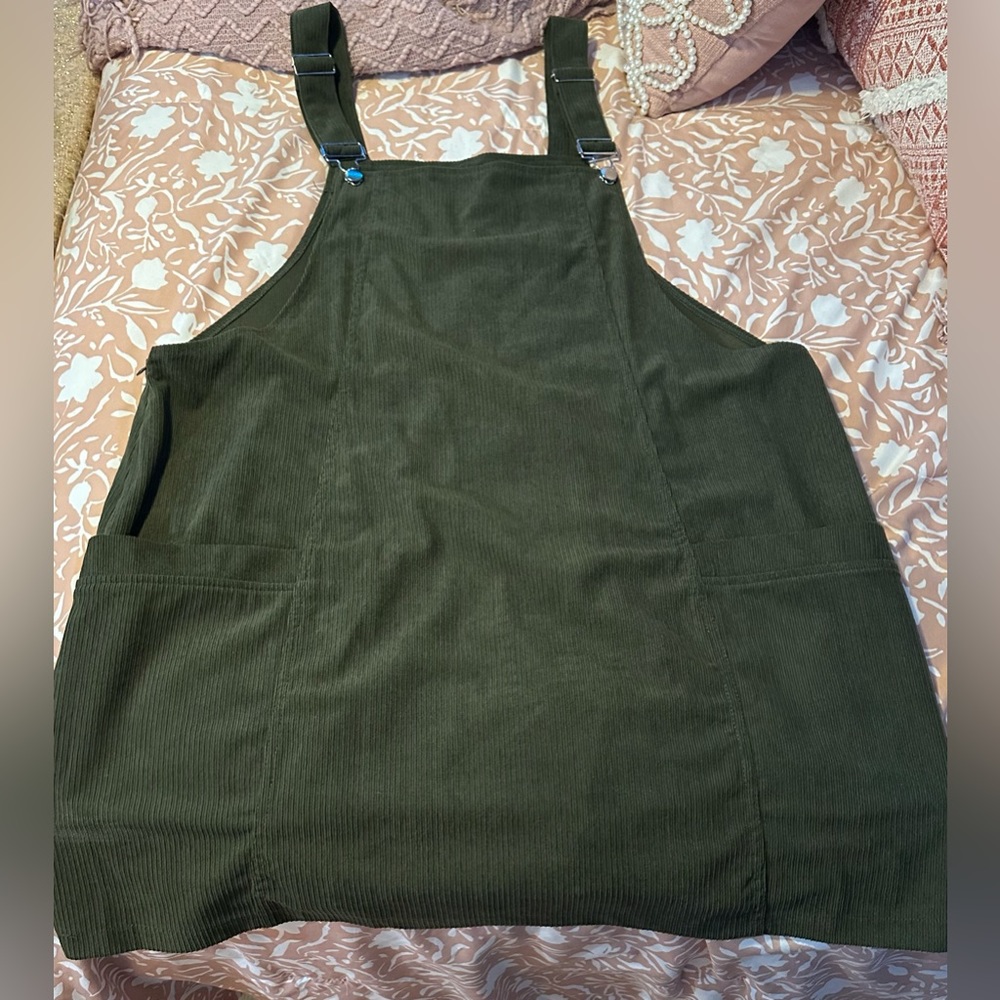 Women’s Army Green corduroy overall dress